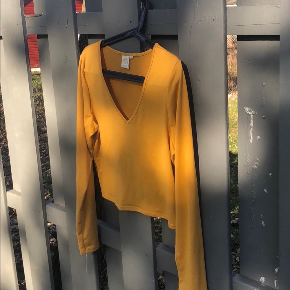 Mustard Yellow deep V long sleeve mid top